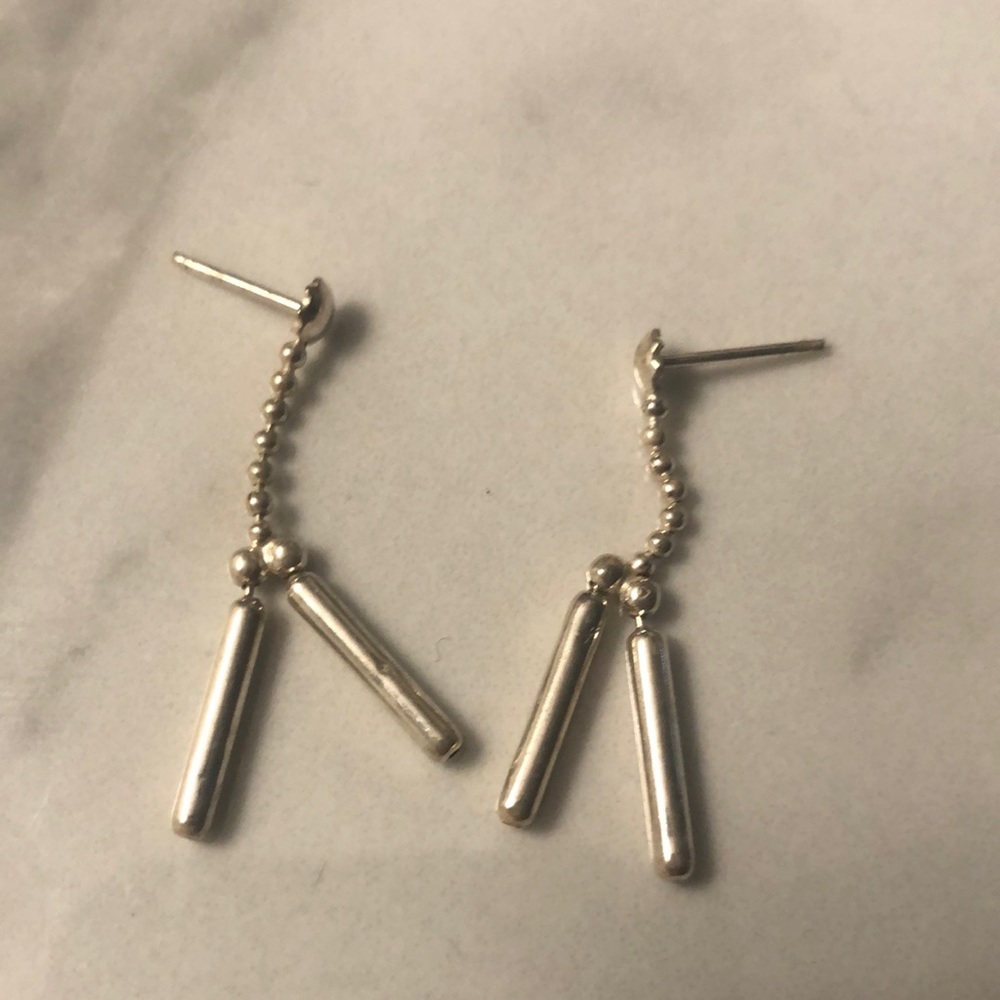 Vintage sterling‎ silver chain drop stud earrings